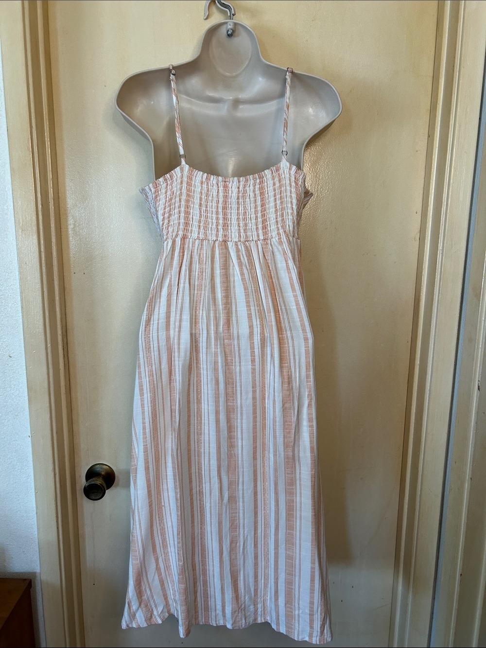 Roxy Peach and White Striped Button-Front Midi Dress size XS - Picture 6 of 11